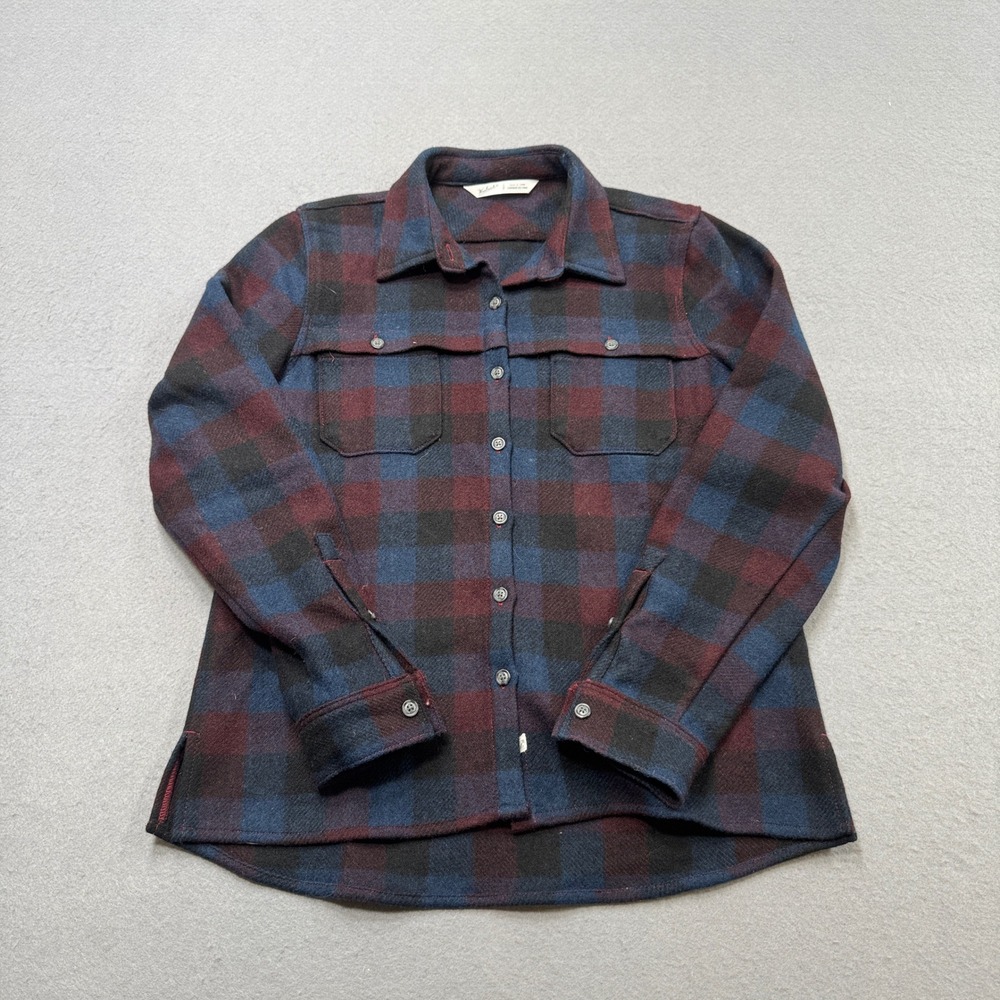 Woolrich Flannel Shirt Women's Small Burgundy Buffalo Plaid Button Up Classic